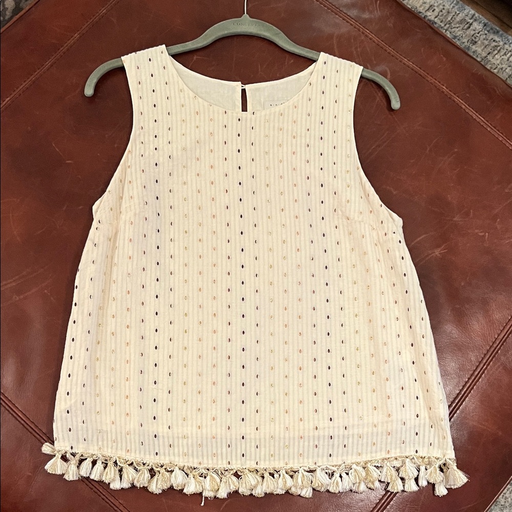 A New Day Ivory Textured Tank with Tassel Hem